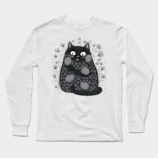 A black fat cat with flowers Long Sleeve T-Shirt